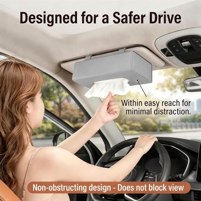 Car Visor Tissue Holder - Universal Hanging Auto Napkin Dispenser with Metal Clip, Multi-Position Tissue Box for Door or Seat Back,Premium Car Interior Accessories for Safe Driving(Grey)