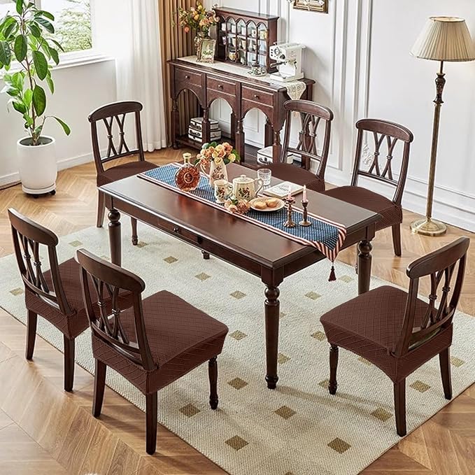 Genina Waterproof Seat Covers for Dining Room Chairs Covers Dining Chair Slipcovers Protector, No Rear Covers (Chocolate, 6 Pcs)
