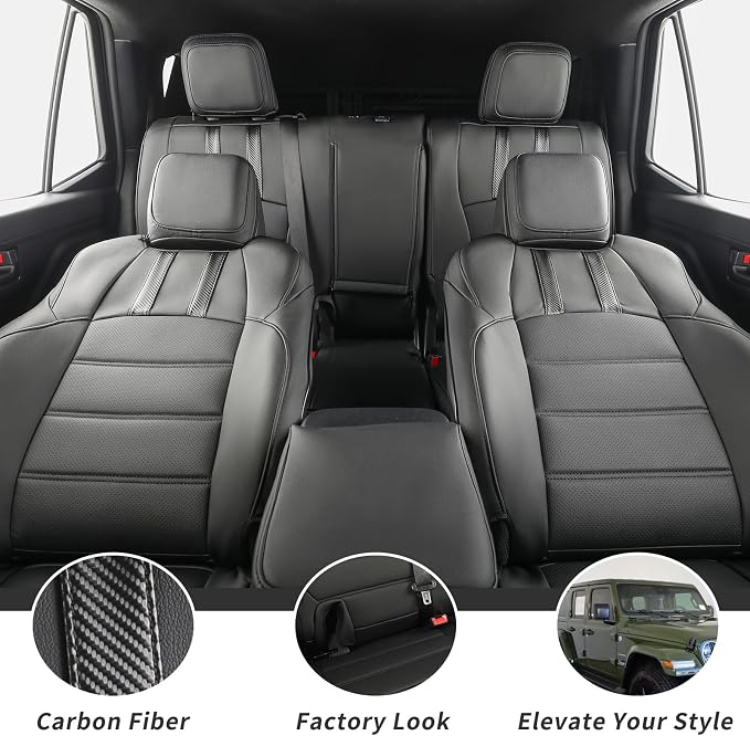 coverdream Tacoma Hybrid Seat Covers Full Set for 2024-2026 Toyota Tacoma TRD Sport,TRD Off-Road,Limited,Trailhunter Pickup,Waterproof Leather Car Seat Protector(Black & Carbon Fiber)