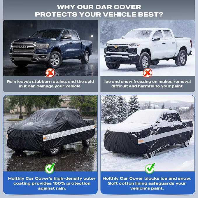10 Layers Truck Cover Waterproof All Weather Custom Fit Ford Ranger(2019-2026) Super/Crew Cab Short Bed, Outdoor Full Exterior Pickup Car Cover Sun Rain Snow Ice Protection. Black