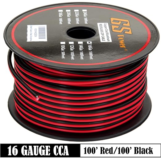 GS Power CCA 16 Gauge Wire Automotive 100ft Red/100ft Black Bonded, 16 AWG 12v Low Voltage, Speaker Electrical Wire Low Voltage Primary for Car Stereo Audio Trailer Harness Hookup Wiring LED DIY