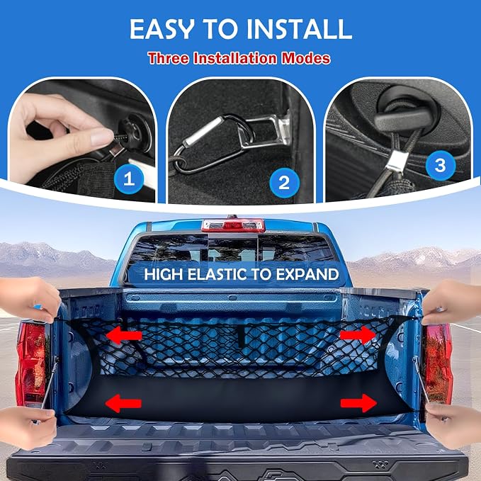 Truck Bed Cargo Net for 2019-2026 Chevy Silverado&GMC Sierra 1500/2500HD/3500HD Accessories, Envelope Style Trunk Mesh Cargo Net, Heavy Duty&Double-Layer Nylon Storage Rear Netting Holder Organizer