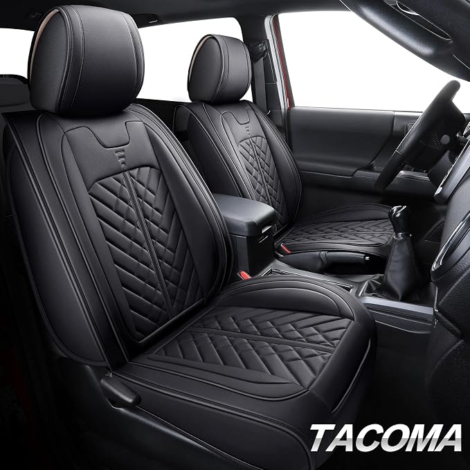 Tomatoman Tacoma Front Seat Covers Compatible with Toyota Tacoma 2005-2022 2023 2024 2025 2026 Trucks Access Crew Extended Double Cab TRD Sports SR V6 Heavy Duty Car Cushions(2 PCS Front/Black)