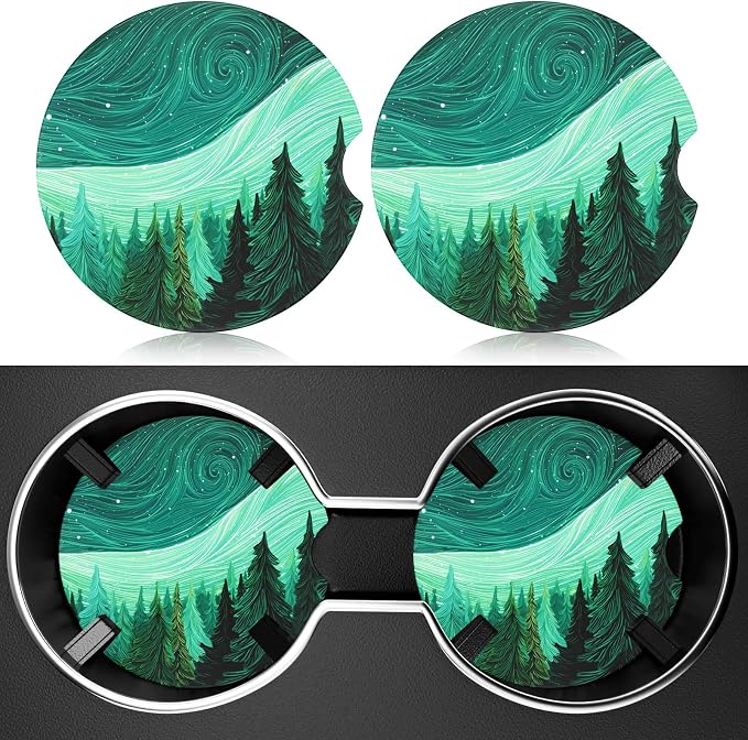 2 Pack Car Cup Holder Coaster, 2.63 inch Anti Slip Insert Absorbent Ceramic Car Coaster with Cork Base and Finger Notch, Cute Car Accessories Interior for Women, Cute Car Coasters.