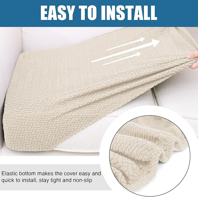 Smiry Waterproof Couch Cushion Covers, Stretch Jacquard Thick Sofa Cushion Covers, Washable Seat Slipcover Elastic Furniture Protector for Pets, Kid (Large, Apricot)