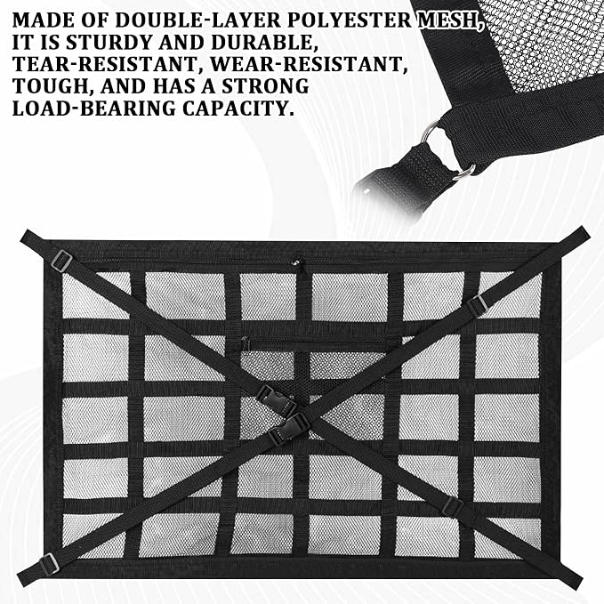 Car Ceiling Cargo Net, 31.5" x 21.6" Double Layer Overhead Storage Organizer, Adjustable Roof Mesh Pocket with Buckle Straps, Universal Auto Accessory for SUVs, Camping, Travel, Road Trips