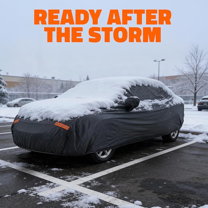 Mockins 190"x75"x47" Midsize Sedan Car Cover Waterproof All Weather Fit | Dual-Layer 250G PVC + Cotton Indoor & Outdoor Car Covers for Automobiles | Heavy Duty Full Exterior Covers with Strap & Bag