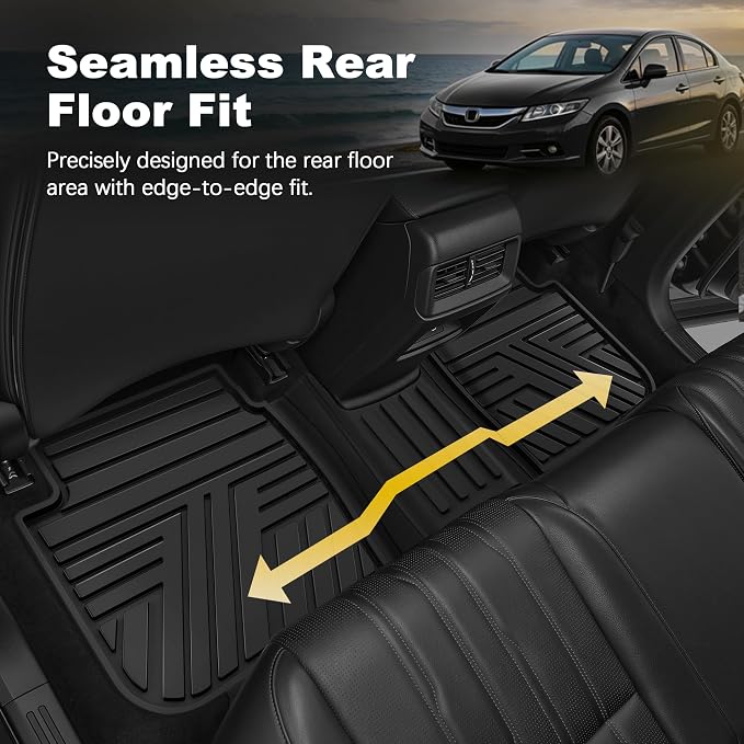 Rubber Floor Mats for Honda Civic Sedan 2012-2015 (Not for Coupe) | All Weather Heavy Duty Car Mats Fit for Civic, 1st & 2nd Row, Black