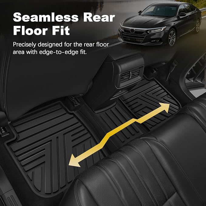 Floor Mats Fit for 10th Gen Honda Accord 2022 2021 2020 2019 2018 Sedan (Gasoline & Hybrid), All Weather Rubber Custom Fit Anti-Slip Floor Liners,1st & 2nd Row, Black
