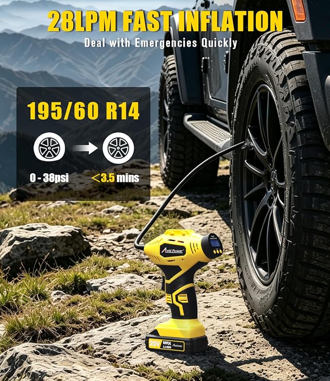 AVID POWER Cordless Tire Inflator Portable Air Compressor, 20V Rechargeable Battery Powered Car Tire Pump w/ 12V DC Adapter, Digital Pressure Gauge, Air Pump for Car, Bike, Motorcycle, Ball