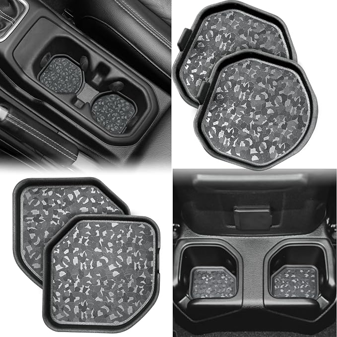 Cup Holder Inserts for Wrangler JL JLU 2018-2026 & Gladiator JT 2020-2026, Jeep Cup Holder Inserts, Original Exterior Design, Jeep Wrangler Accessories (4-pcs Set), Exclusive Patented Appearance