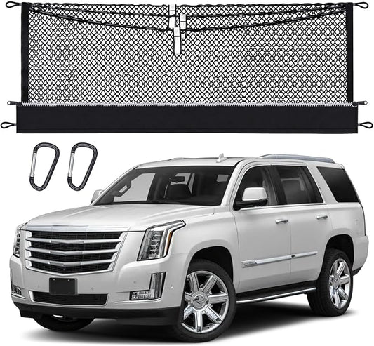 3-Layer Cargo Net for Chevrolet Tahoe, GMC Yukon, Cadillac Escalade 2015-2020, Zipper Bag Trunk Net for SUV, Heavy Duty Oxford Cargo Organizer Storage Nets with Carabiners