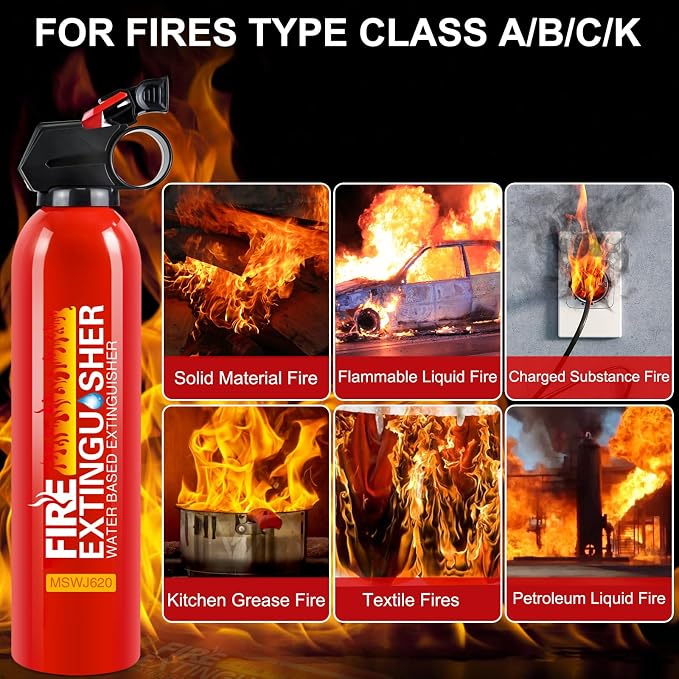 Fire Extinguisher for Home with Mount - 2 Pack Upgraded 8-in-1 Portable Fire Extinguishers for Home, Kitchen, Car, Boat, RV, Vehicle - Water-Based Fire Extinguisher for Class A, B, C, K Fires