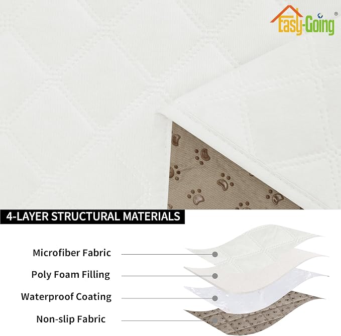 Easy-Going Waterproof Loveseat Cushion Covers, Non-Slip Leakproof Sofa Seat Cushion Slipcovers, Quilted and Stretch Furniture Protector for Dogs, Pets (2-Piece Loveseat Cushion, Ivory)
