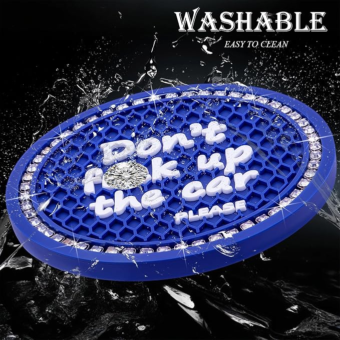 2PCS Bling Crystal Rhinestone Cup Holder Coaster – 2.75 Inch Anti-Slip Auto Insert Cup Coaster – Sparkling Interior Decor Accessories for Cars & Vehicles (Blue & White)