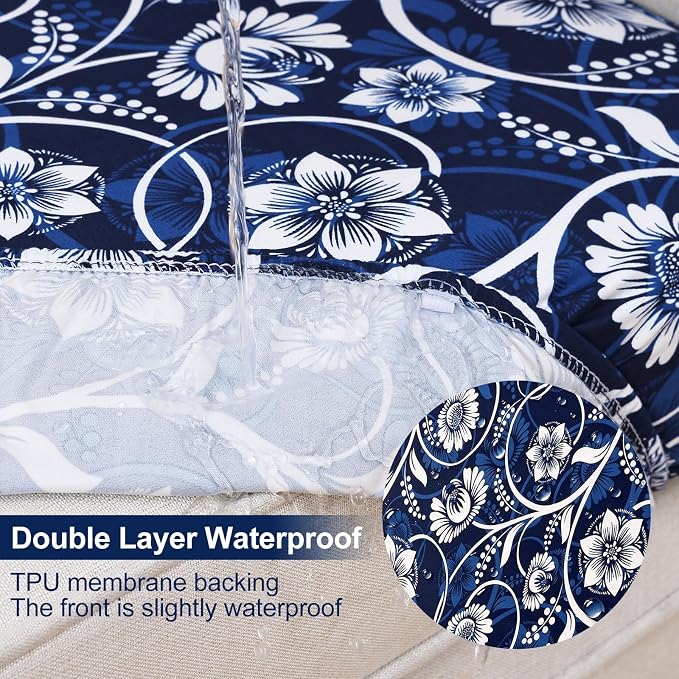 Smiry Waterproof Patio Cushion Covers, Stretch Outdoor Couch Slipcovers Replacement Washable Furniture Protector Sofa Chair Seat Cover for Dogs and Pets (12 Pcs, Navy)