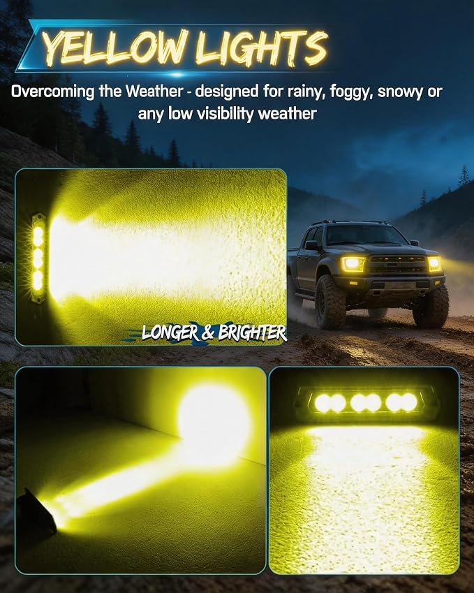 6 Inch Yellow Flush Mount LED Pods 120W Spot Beam Reverse Light for Truck | 120W High-Power Yellow Spot Beam with DT Plug & Play Harness 2PCS Flush Mount Fog Light for Bumper & Grill, IP68 Waterproof