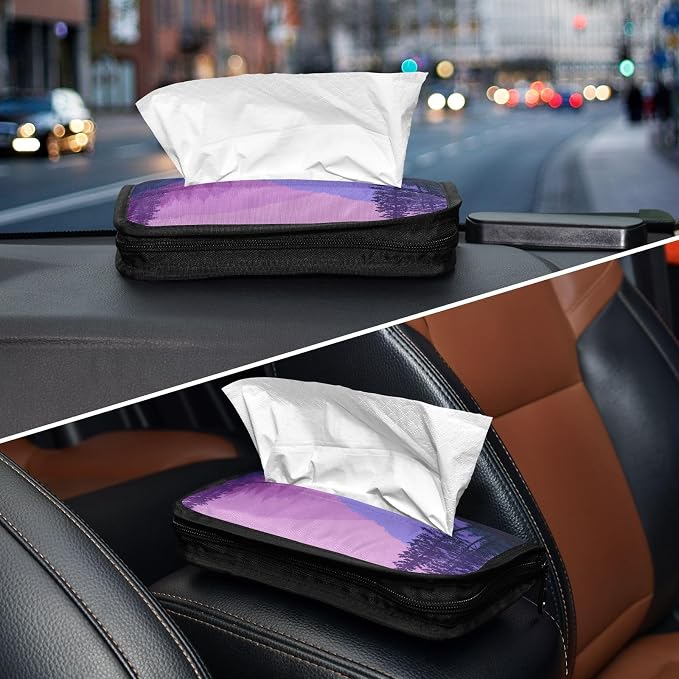 Purple Stag Mountains and Forest Car Tissue Holder Durable Napkin Holder Hanging Tissue Holders Case Car Tissues Bag for Sun Visor Seat Back Universal Auto
