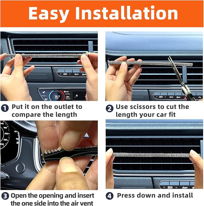 NBTEPEM Bling Car Air Conditioner Decoration Strip for Vent Outlet, 10 PCS Universal Rhinestone Car Vent Outlet Trim Decorations, Bling Interior Accessories for Women and Girls (Silver)