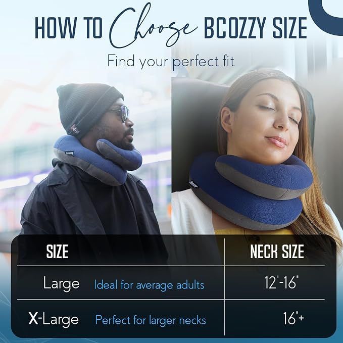 BCOZZY Organic Cotton Double Support Neck Pillow for Travel - 3 Ergonomic Positions for Head, Neck, and Chin Comfort - Ideal for Sleeping Upright on Flights, Cars, and at Home – Large, Gray