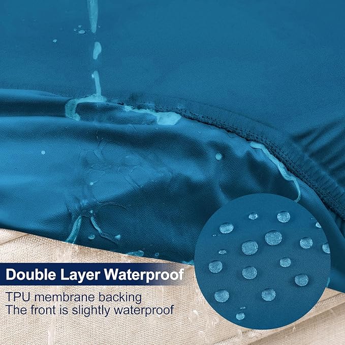 Smiry Waterproof Patio Cushion Covers, Stretch Outdoor Couch Slipcovers Replacement Washable Furniture Protector Sofa Chair Seat Cover for Dogs and Pets (4 Pcs, Peacock Blue)