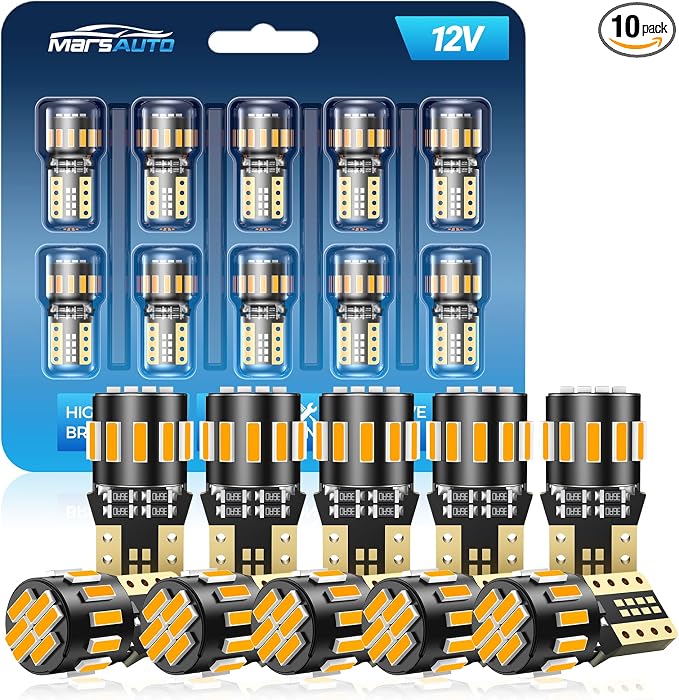 Marsauto 194 LED Bulb Amber Yellow for Dome Map Light, 168 2825 W5W T10 Wedge Replacement Super Bright LED Light Bulbs for Car Courtesy Step Dash Side Marker Trunk RV Interior Lighting