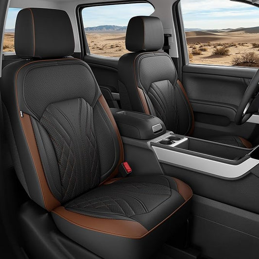 Truck Leather Seat Covers for Chevy Silverado Gmc Sierra 2014-2019 | Crew Cab 1500/2500/3500HD, Bucket Seat, NO Rear Seatback Storage, Scratch-resistant, Easy-clean, Pickup Protector, Full Set