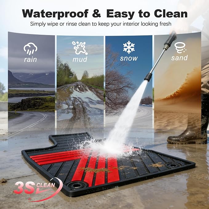Rubber Floor Mats Fit for Honda CR-V 2012-2016 (Not Fit EX-L & Touring) | Custom Fit for CRV EX & LX & SE Heavy Duty Anti-Slip Car Mats, 1st & 2nd Row, Black & Red