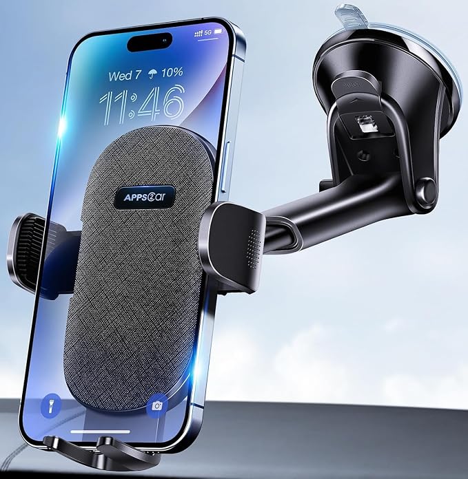 APPS2Car Car Phone Holder Mount for Dashboard & Windshield, Hands-Free Cell Phone Holder for iPhone Samsung, Suction Cup Phone Mount for Cars Trucks Uber & Delivery Drivers