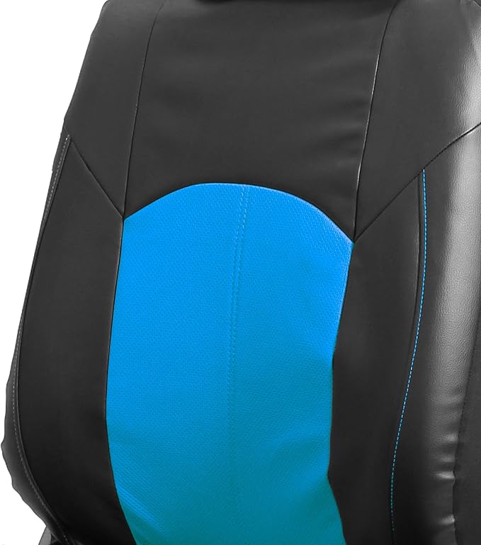 FH Group Highest Grade Faux Leather Split Bench Seat Cover, Rear Set – Universal Fit for Cars Trucks & SUVs (Blue/Black) PU008013