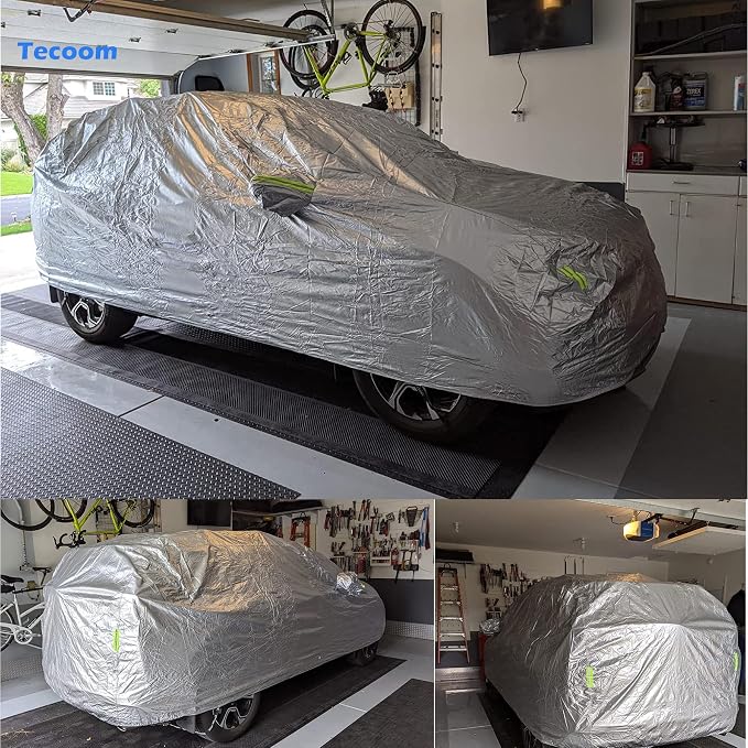 Tecoom Super Heavy Duty Multiple Layers SUV Car Cover All Weather Waterproof Windproof Reflective Snow Sun Rain UV Protective Outdoor with Buckles and Belt Fit 170-190 inches SUV