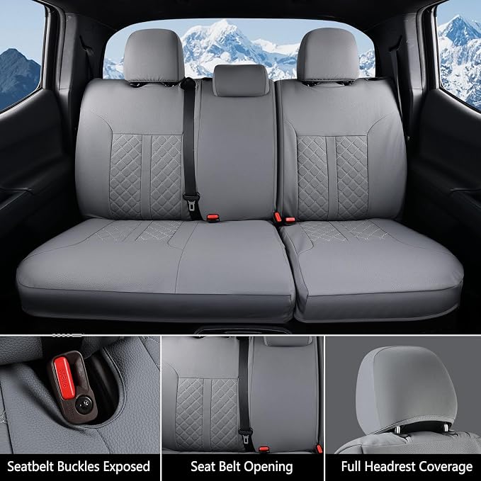 Truckiipa Seat Covers for Tacoma Full Set Leather Truck Seat Covers Waterproof Car Seat Cover Cushion Custom Fit for 2005-2015 Toyota Tacoma Double Crew Cab, Full Set, Gray