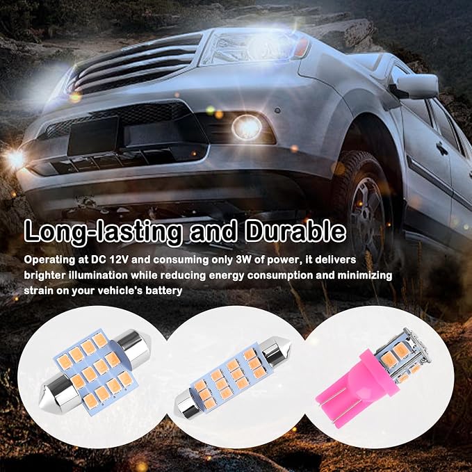 24PCS Interior Car Lights LED Kit,Super Bright 6500K Interior Dome Light for Side Marker/Map/License/Trunk Light,Upgrade T10/31mm/42mm Car Lights Interiors Kit with Pry Tool (Purple)