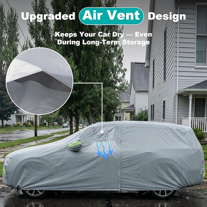 Favoto SUV Car Cover Waterproof All Weather Heavy Duty Car Cover | Outdoor Automatic Car Covers with Air Vent Sun Snow Dust UV Protection Tearproof Cover Universal Fit for Sedan (181-190 in)