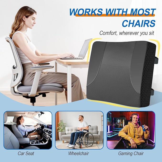 Allaboutsla Lumbar Support Pillow for Car, Car Seat Back Support | Memory Foam Car Lumbar Pillow, Back Support for Pain Relief, Dual Adjustable Straps, Back Cushion for Car Office Chair, Black