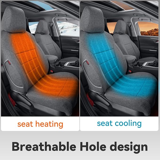 coverdream Tacoma Polyester Seat Covers Full Set for 2024-2026 Toyota Tacoma Double/Crew Cab SR,SR5,TRD Sport,TRD Off-Road,Limited Truck Seat Covers,Fully Covered Breathable Car Seat Protector (Gray)