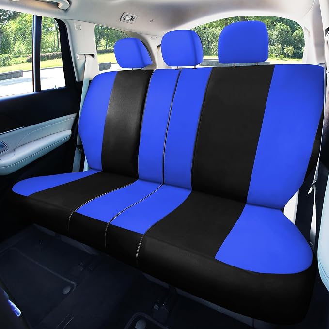 FH Group Universal Car Seat Covers Full Set for SUV Truck Sedan Vans | Waterproof All-Purpose Cloth Seat Cover Set Airbag Compatible Washable Split Bench Protector Interior Upgrade - Blue