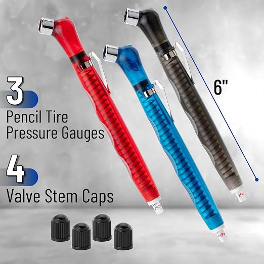 UNCO Pencil Tire Gauge - 3 Pack, 10-75 PSI, Car & Bike Tire Pressure Gauge