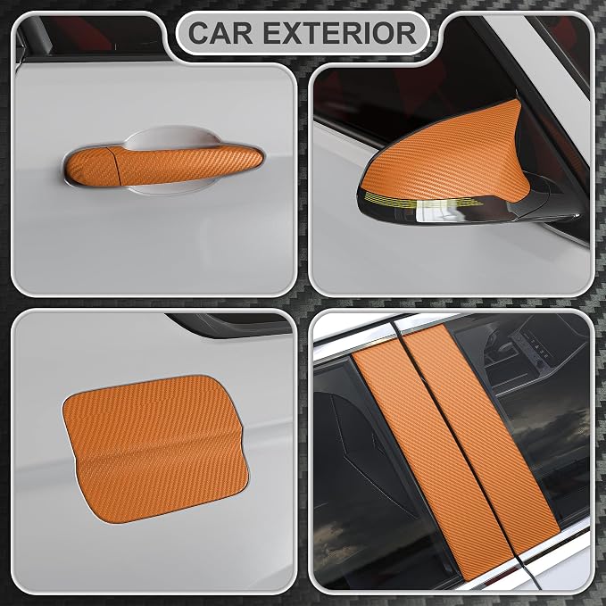 Lypumso 3D Orange Carbon Fiber Vinyl Wraps, Self-Adhesive Decorative Bubble Free Stickers for Cars Moto DIY, Automotive Interior and Exterior Films 1ft x 10ft