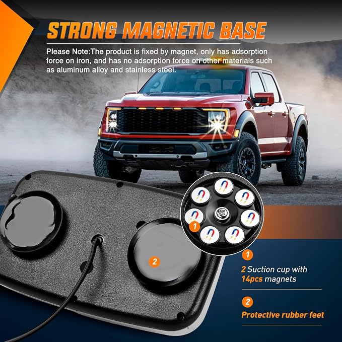 Nilight 2PCS 12 Inch Roof Top Strobe Lights 48LED Hazard Light Emergency Safety Warning LED Flashing Bar Magnetic Mount 12V 24V for Cars Trucks Snow Plows Construction Vehicles