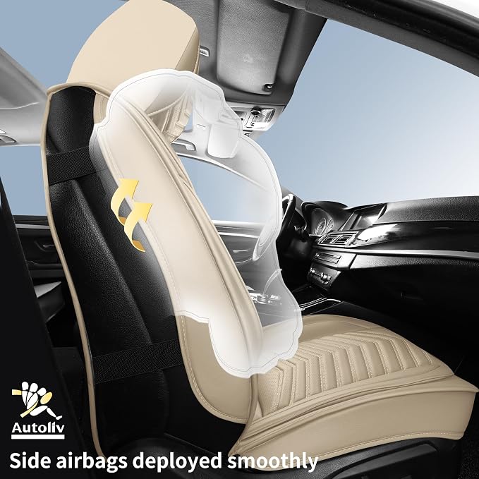 HChengkikz Nappa Leather Car Seat Covers Front Seats, Beige Car seat Protector, Waterproof Car Seat Cushion, Universal Automotive Seat Covers Fit for SUV Truck Pick-up Sedan and Most Cars | Easy Maintenance, Airbag Compatible, Universal Fit For Most SU...