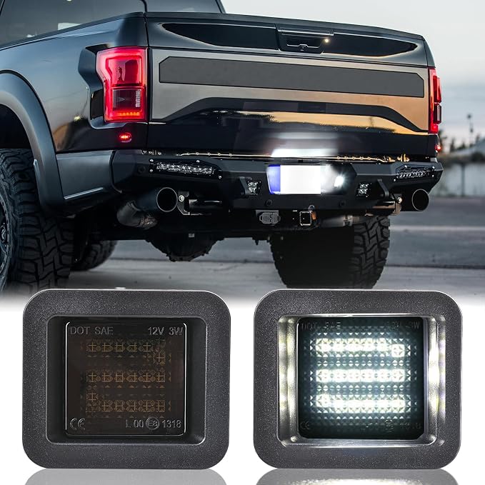 KanSmart LED License Plate Light for Ford F150 Raptor 2015-2022 Smoke Lens | 6000K LED, IP65 waterproof, smoke lens, tag lamp assembly, for 2015-2022 F150 Raptor accessories, rear bumper, plug play