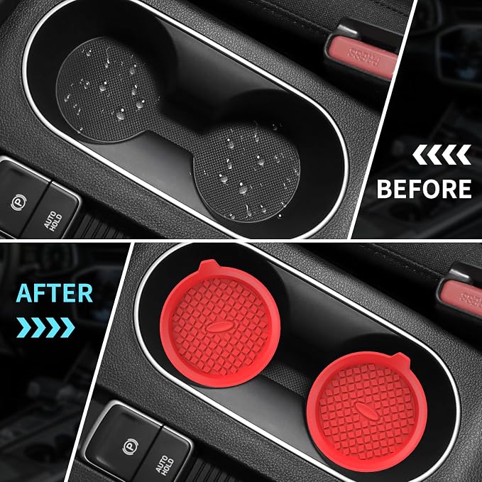 ME.FAN Car Cup Holder Coasters [4 Pack] Silicone Cups Mats, Automotive Universal Non-Slip Recessed Interior Accessories Red