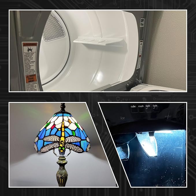 Dryer Light Bulb E12 Candelabra Base 2W 300lm 6000K Daylight White, 2 Pack | 10W 25W 40W Equivalent, AC120V, WE05X20431 WP22002263 Appliance Dryer Drum Water Ice Dispenser Refrigerators Bulb