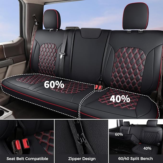 Huidasource Wrangler JL Seat Covers 4 Door, Leather Car Seat Covers Full Set, Custom Seat Cushion Protector Fit for Jeep Wrangler JL 4-Door 2018-2026 Without Rear Cupholder (Full Set/Black&Red)