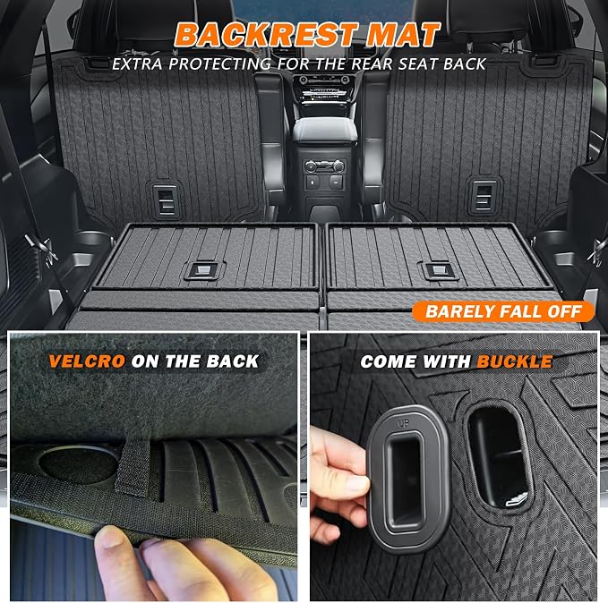 KUST Floor Mats for 2020-2026 Ford Explorer Accessories (6 Seats Only) | 3 Rows Floor Liners, 2nd Row Backrest Mats, Rear Cargo Trunk Mat, TPE Rubber, Raised Edge, Extra Heel Pad Plate