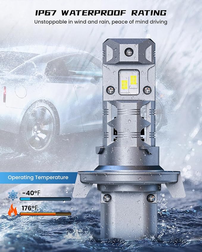 FRANXI H13/9008 LED Bulbs Fog Light, Hi/Low Beam, Pack of 2 | 16000 LM Super Bright 6000K Cool White, 1:1 Size Design, IP67 Waterproof Plug and Play