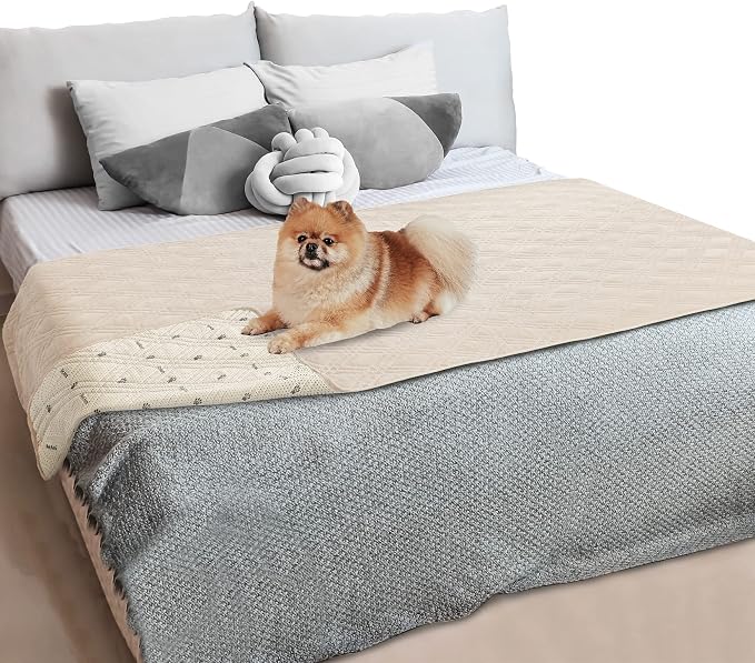 PetAmi Waterproof Couch Cover for Dogs, Non-Slip Leakproof Sofa Furniture Protector for Pet Cat, Machine Washable Bed Blanket for Car Seat, 52x82 Beige