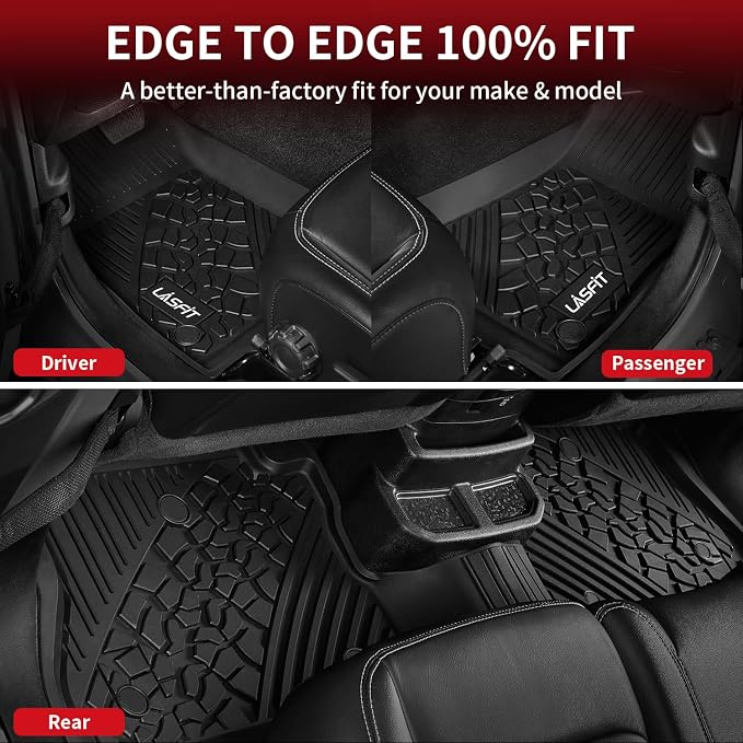 LASFIT Floor Mats for Jeep Wrangler JL 2018-2025 2026 Unlimited 4 Door Gas/MHEV Type (Not Fit for JK or PHEV) All Weather TPE Custom Fit Car Mats Floor Liners 1st & 2nd Row, Black