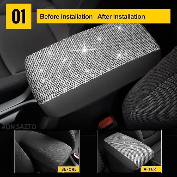 AOMSAZTO Bling Crystal Diamond Console Covers for 2012-2015 Honda Civic Leather Armrest Covers | Breathable Material